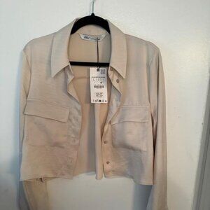 ZARA SATIN EFFECT CROPPED SHIRT